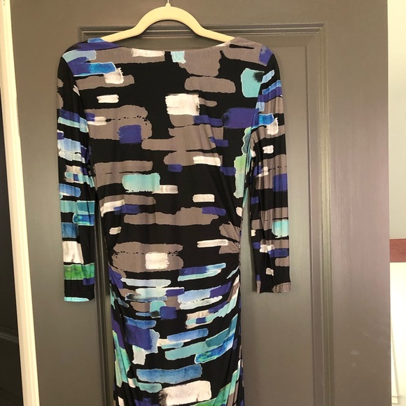 Kay Unger New York jersey dress with ruching and brushstroke design, size 6 - Picture 2 of 5